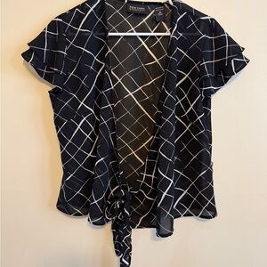 New York & Company Navy and White Blouse